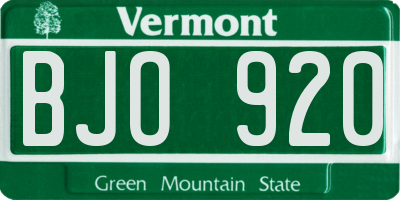 VT license plate BJO920