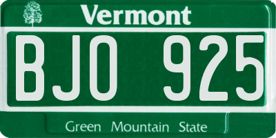 VT license plate BJO925