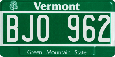 VT license plate BJO962
