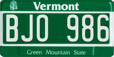 VT license plate BJO986