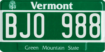 VT license plate BJO988
