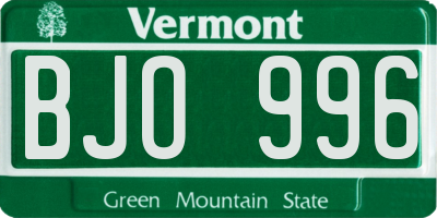 VT license plate BJO996