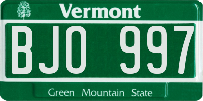 VT license plate BJO997