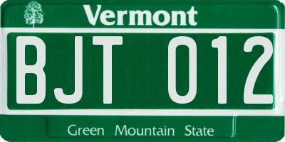 VT license plate BJT012