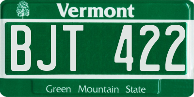 VT license plate BJT422