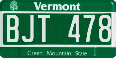 VT license plate BJT478