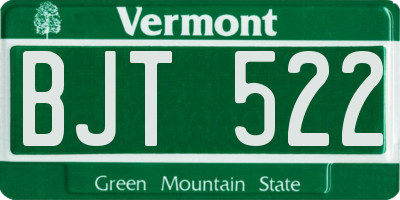 VT license plate BJT522