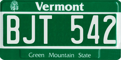 VT license plate BJT542