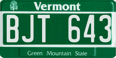 VT license plate BJT643