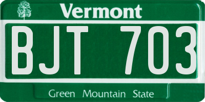 VT license plate BJT703