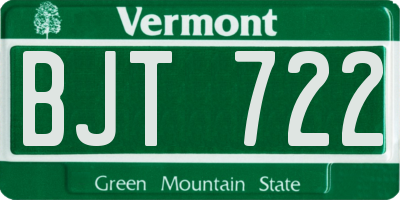 VT license plate BJT722