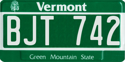 VT license plate BJT742