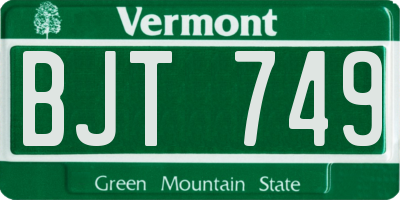 VT license plate BJT749