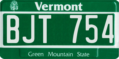 VT license plate BJT754