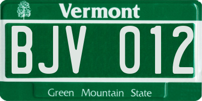 VT license plate BJV012