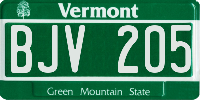 VT license plate BJV205