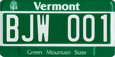 VT license plate BJW001