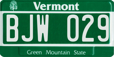 VT license plate BJW029