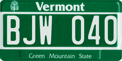 VT license plate BJW040