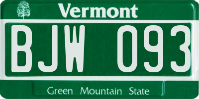 VT license plate BJW093
