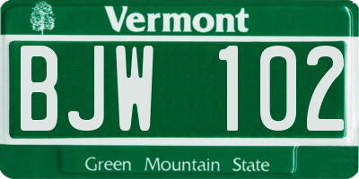 VT license plate BJW102