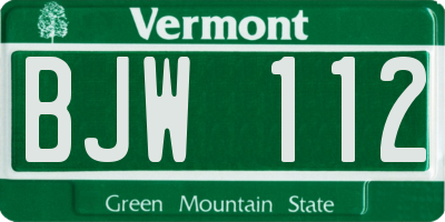 VT license plate BJW112