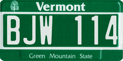 VT license plate BJW114