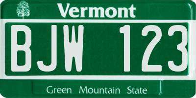 VT license plate BJW123
