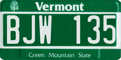 VT license plate BJW135