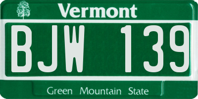 VT license plate BJW139