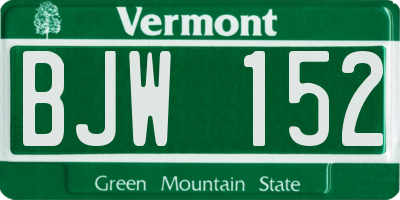 VT license plate BJW152