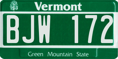 VT license plate BJW172