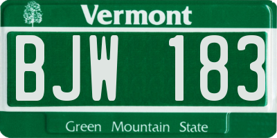 VT license plate BJW183