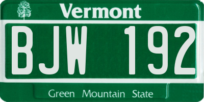 VT license plate BJW192