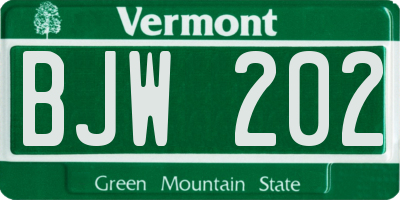 VT license plate BJW202