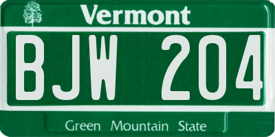 VT license plate BJW204