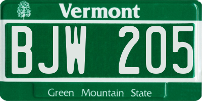 VT license plate BJW205