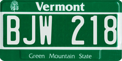 VT license plate BJW218