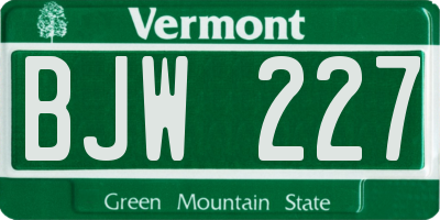 VT license plate BJW227