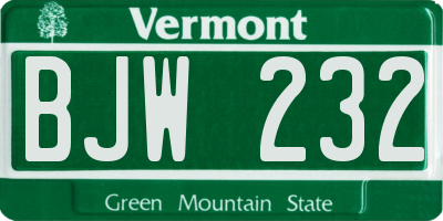 VT license plate BJW232