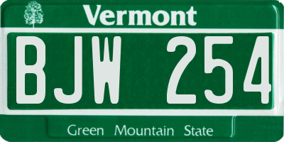 VT license plate BJW254