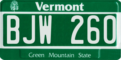 VT license plate BJW260