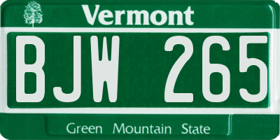 VT license plate BJW265