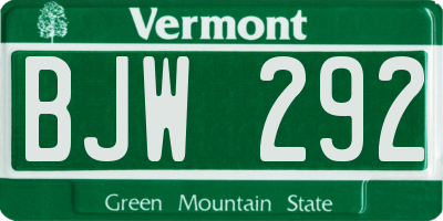VT license plate BJW292