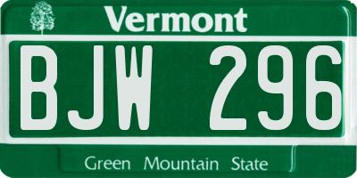 VT license plate BJW296
