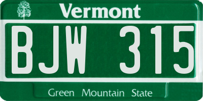 VT license plate BJW315