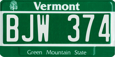 VT license plate BJW374