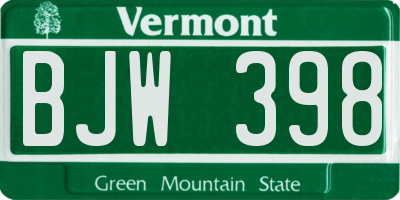 VT license plate BJW398