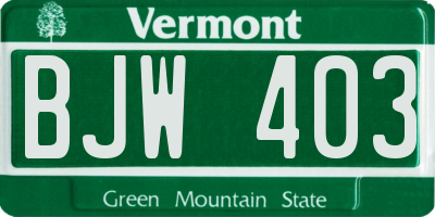 VT license plate BJW403