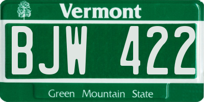 VT license plate BJW422